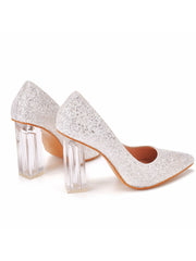 Einfache Satin Pumps mit offener Zehenpartie und Transparentem Blockabsatz
