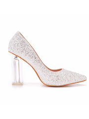 Einfache Satin Pumps mit offener Zehenpartie und Transparentem Blockabsatz
