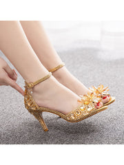 Kristall Strassdekoration Peeptoe Stiletto Knöchelriemen High Heels