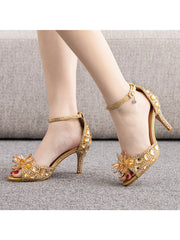 Kristall Strassdekoration Peeptoe Stiletto Knöchelriemen High Heels
