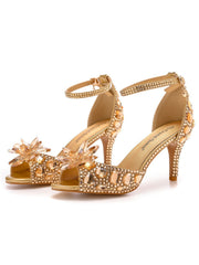 Kristall Strassdekoration Peeptoe Stiletto Knöchelriemen High Heels