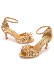 Kristall Strassdekoration Peeptoe Stiletto Knöchelriemen High Heels