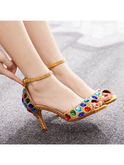 Bunte Strassdekoration Peeptoe Stiletto Knöchelriemen High Heels