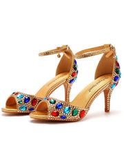 Bunte Strassdekoration Peeptoe Stiletto Knöchelriemen High Heels