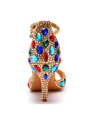 Bunte Strassdekoration Peeptoe Stiletto Knöchelriemen High Heels