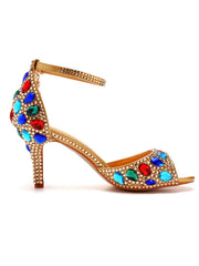 Bunte Strassdekoration Peeptoe Stiletto Knöchelriemen High Heels