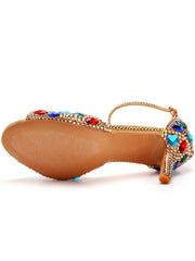 Bunte Strassdekoration Peeptoe Stiletto Knöchelriemen High Heels