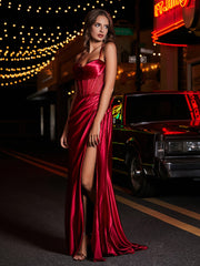 Korsett Oberteil Meerjungfrau Satin Kleid Burgunderrot