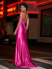 Korsett Oberteil Meerjungfrau Satin Kleid Heiße Rosa