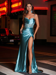 Korsett Oberteil Meerjungfrau Satin Kleid Jade Übergröße