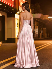 A-Linie Trägerlos Plissee Maxi Kleid Zartrosa