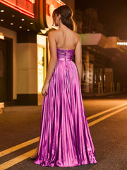 A-Linie Trägerlos Plissee Maxi Kleid Orchidee