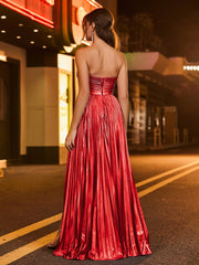 A-Linie Trägerlos Plissee Maxi Kleid Rot