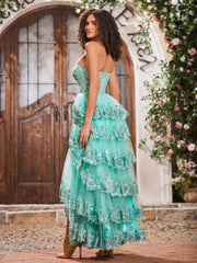 A-Linie Ein-Schulter-Pailletten-Stufenkleid Minzgrün