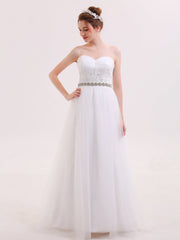 Herz-Ausschnitt Brautkleid mit Perlenstickerei Schärpen Champagner