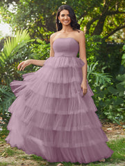 Trägerloses A-Linie langes gestuftes Abschlussballkleid Vintage Mauve
