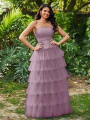 Trägerloses A-Linie langes gestuftes Abschlussballkleid Vintage Mauve