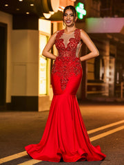 Schimmernd Strasssteinen Besetzt Meerjungfrau Ballkleid Burgunderrot