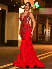 Schimmernd Strasssteinen Besetzt Meerjungfrau Ballkleid Burgunderrot