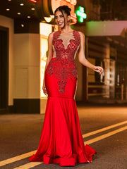 Schimmernd Strasssteinen Besetzt Meerjungfrau Ballkleid Burgunderrot