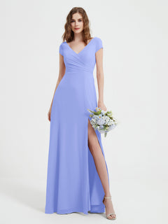 V-Ausschnitt A-Linie Chiffon Kleid mit Schlitz Lavendel