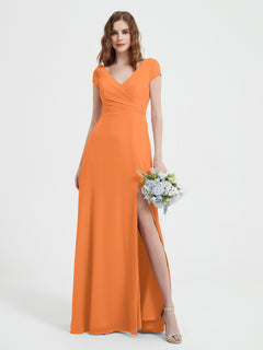 V-Ausschnitt A-Linie Chiffon Kleid mit Schlitz Orange