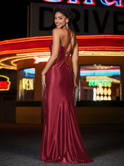 Plissee Oberteil Meerjungfrau Satin Kleid Zimtrose