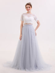 Zweiteiliger Brautkleid mit Halbe Ärmel Champagner