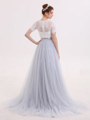 Zweiteiliger Brautkleid mit Halbe Ärmel Champagner