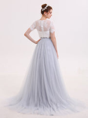 Zweiteiliger Brautkleid mit Halbe Ärmel Weiß