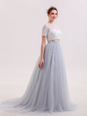 Zweiteiliger Brautkleid mit Halbe Ärmel Champagner