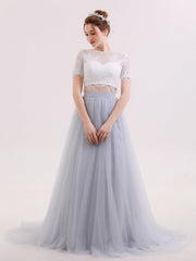 Zweiteiliger Brautkleid mit Halbe Ärmel Champagner