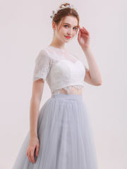 Zweiteiliger Brautkleid mit Halbe Ärmel Weiß