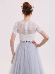 Zweiteiliger Brautkleid mit Halbe Ärmel Champagner