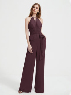 Halter Ausschnitt Ärmellos Jumpsuit mit Gürtel Cabernet