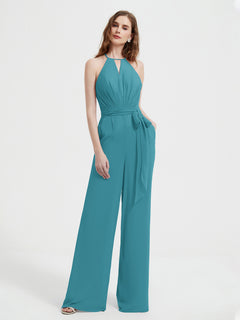 Halter Ausschnitt Ärmellos Jumpsuit mit Gürtel Jade