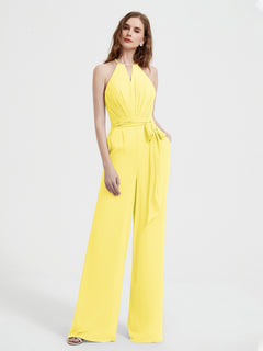 Halter Ausschnitt Ärmellos Jumpsuit mit Gürtel Zitrone