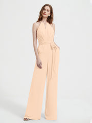 Halter Ausschnitt Ärmellos Jumpsuit mit Gürtel Pfirsich