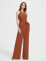 Halter Ausschnitt Ärmellos Jumpsuit mit Gürtel Rost