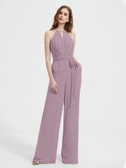 Halter Ausschnitt Ärmellos Jumpsuit mit Gürtel Vintage Mauve