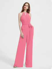 Halter Ausschnitt Ärmellos Jumpsuit mit Gürtel Wassermelone