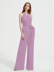 Halter Ausschnitt Ärmellos Jumpsuit mit Gürtel Blauregen