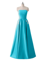 Trägerloser Ausschnitt Satin Kleid mit Perlenstickerei Tasche Jade