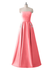Trägerloser Ausschnitt Satin Kleid mit Perlenstickerei Tasche Wassermelone