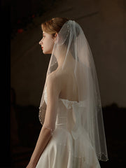 Short One-tier Crystal Bead Wedding Veil