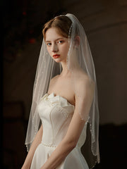 Short One-tier Crystal Bead Wedding Veil