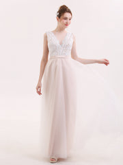 V-Ausschnitt Spitze Mieder Lang Kleid mit Tüll Rock Weiß