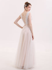 V-Ausschnitt Spitze Mieder Lang Kleid mit Tüll Rock Champagner