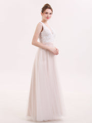 V-Ausschnitt Spitze Mieder Lang Kleid mit Tüll Rock Champagner