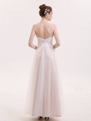 Herz-Ausschnitt Spaghettiträger Tüll Kleid Champagner